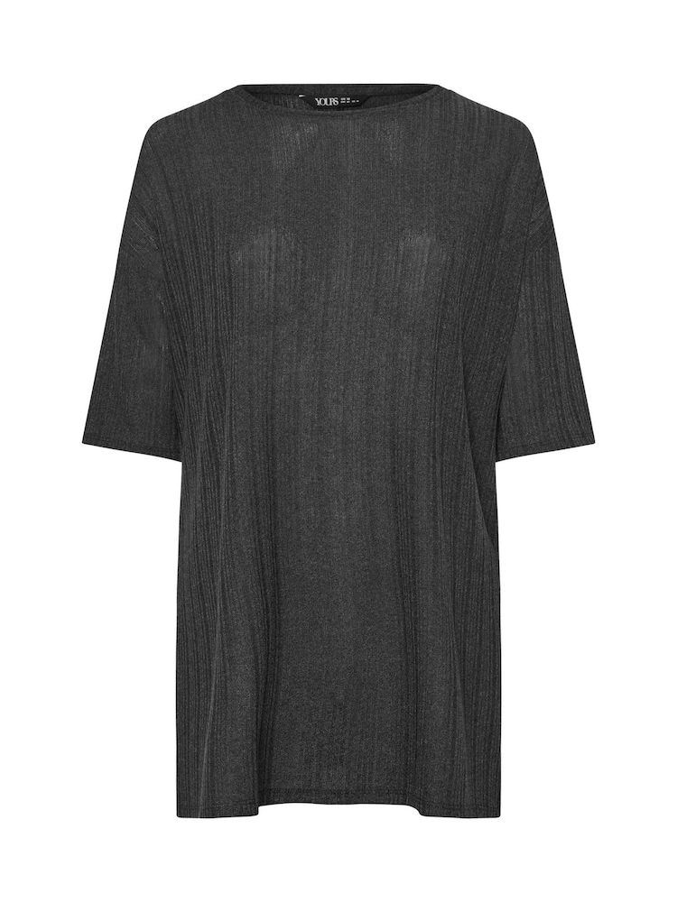 Yours Curve Grey Ribbed T-Shirt - Image 5 of 5