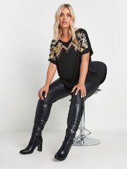 Yours Curve Black Embellished T-Shirt - Image 2 of 5