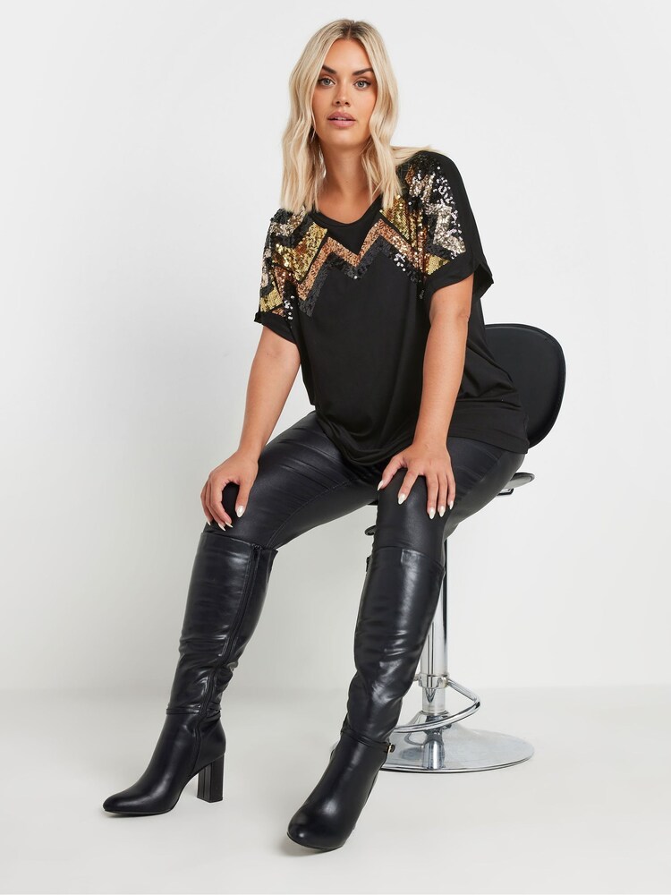 Yours Curve Black Embellished T-Shirt - Image 2 of 5 Yours Curve Black Embellished T-Shirt - Image 2 of 5