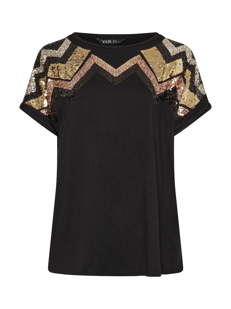 Yours Curve Black Embellished T-Shirt - Image 5 of 5