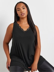 Yours Curve Black Lace Detailed Vest Top - Image 1 of 5
