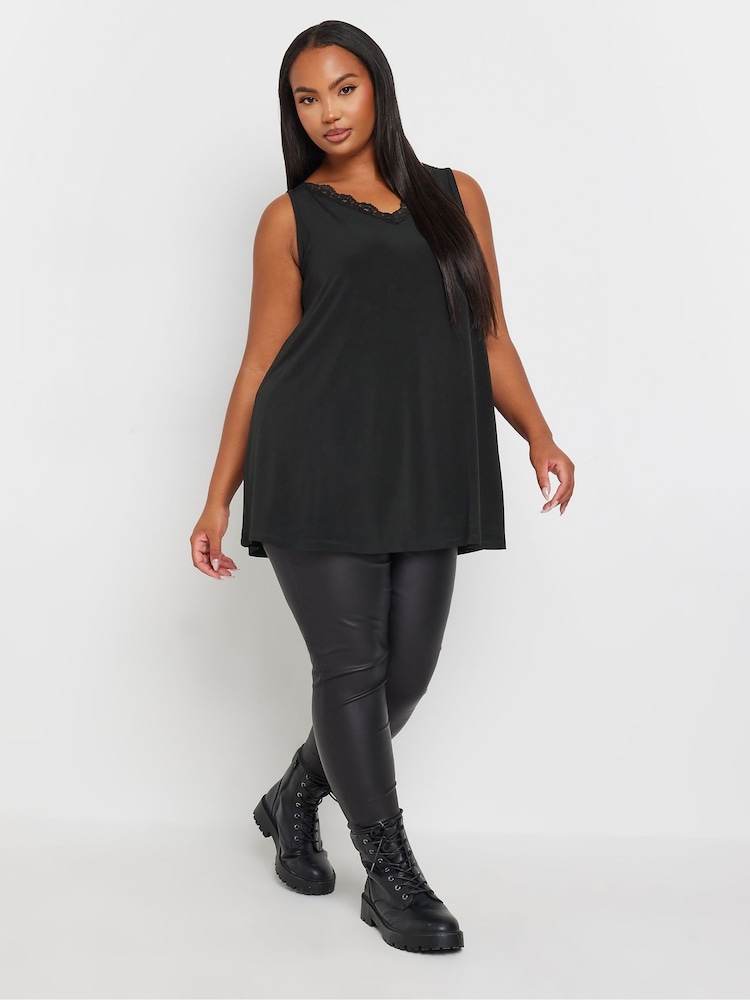 Yours Curve Black Lace Detailed Vest Top - Image 2 of 5