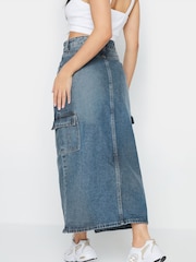 PixieGirl Petite Blue Denim Cargo Midi Skirt - Image 3 of 4