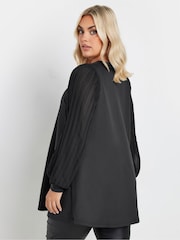Yours Curve Black Pleated Sleeve V-Neck Top - Image 3 of 5