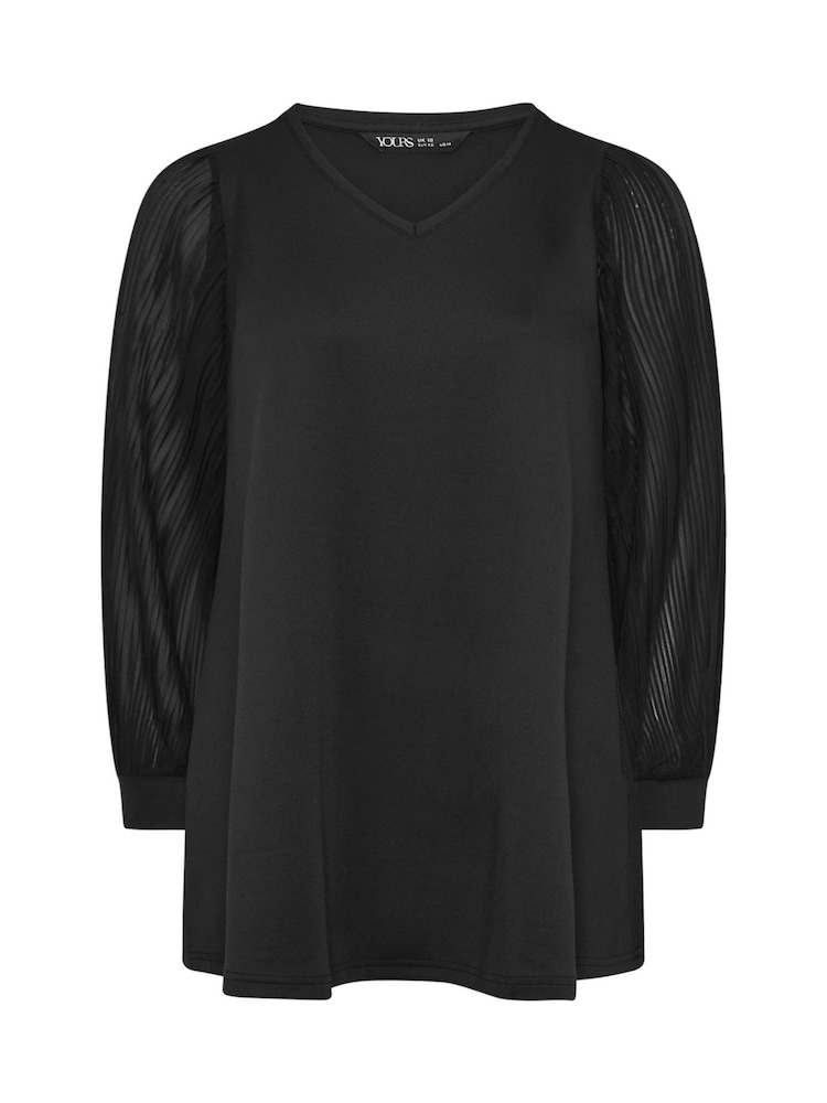Yours Curve Black Pleated Sleeve V-Neck Top - Image 5 of 5
