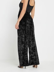 PixieGirl Petite Black Crushed Velour Wide Leg Trousers - Image 3 of 5