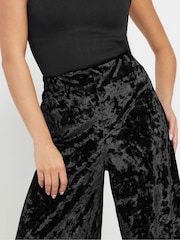 PixieGirl Petite Black Crushed Velour Wide Leg Trousers - Image 4 of 5