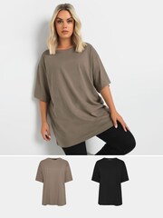 Yours Curve מארז 2 חולצות טי בייסיק בגזרה ארוכה, %100 כותנה - תמונה 1 מתוך 8