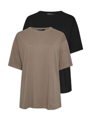 Yours Curve מארז 2 חולצות טי בייסיק בגזרה ארוכה, %100 כותנה - תמונה 6 מתוך 8