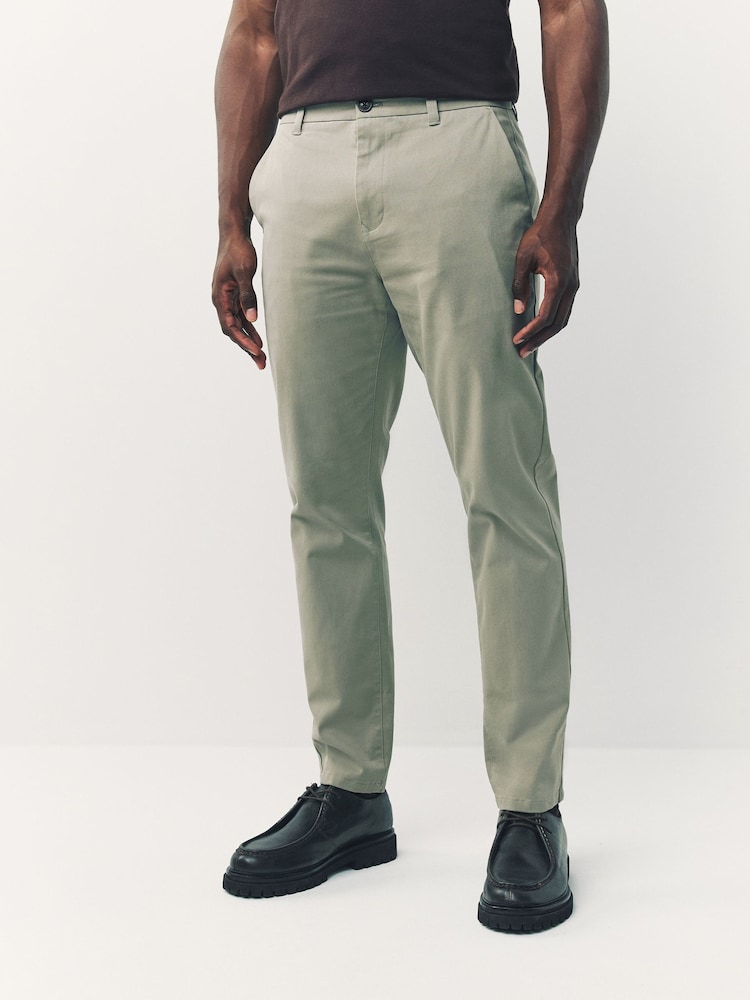 Sage Green Slim Fit Stretch Chinos Trousers - Image 1 of 10 Sage Green Slim Fit Stretch Chinos Trousers - Image 1 of 10
