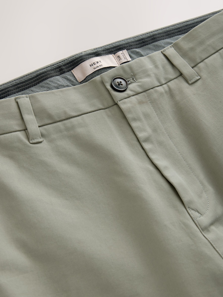 Sage Green Slim Fit Stretch Chinos Trousers - Image 2 of 4