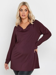 Yours Curve Purple Long Sleeve Cowl Neck Top - Image 1 of 5