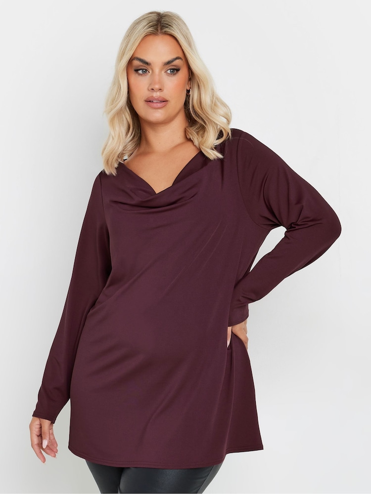 Yours Curve Purple Long Sleeve Cowl Neck Top - Image 1 of 5