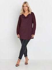 Yours Curve Purple Long Sleeve Cowl Neck Top - Image 2 of 5