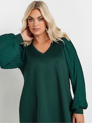 Yours Curve Green Pleated Sleeve V-Neck Top - Image 1 of 5