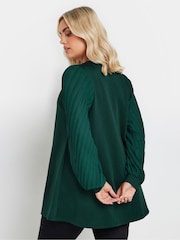 Yours Curve Green Pleated Sleeve V-Neck Top - Image 3 of 5