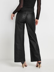 PixieGirl Petite Black PU Coated Wide Leg Trousers - Image 3 of 5