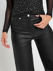 PixieGirl Petite Black PU Coated Wide Leg Trousers - Image 4 of 5