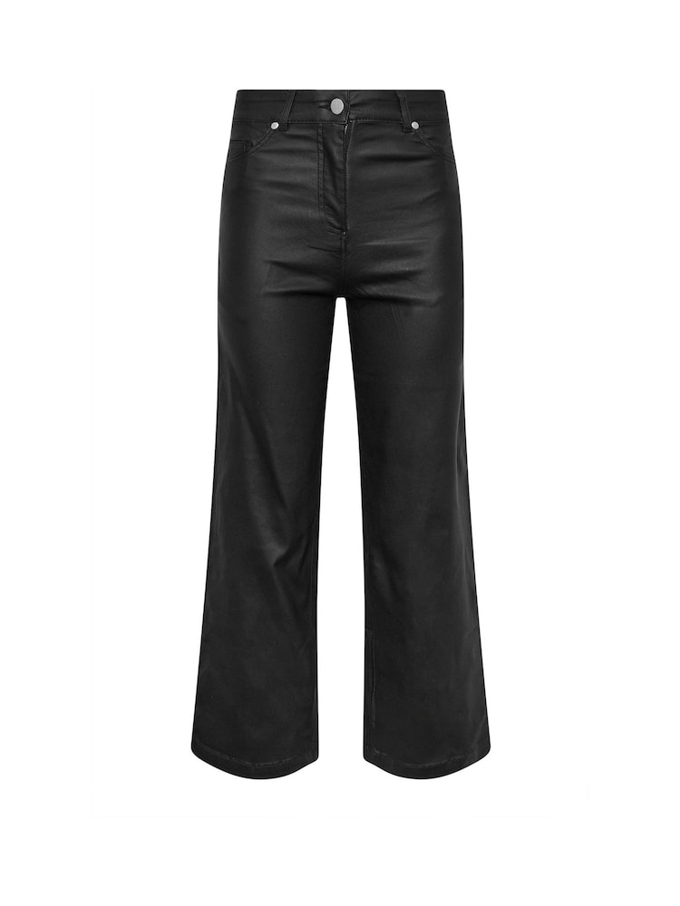 PixieGirl Petite Black PU Coated Wide Leg Trousers - Image 5 of 5