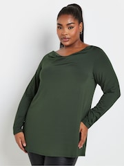 Yours Curve Green Long Sleeve Cowl Neck Top - Image 1 of 4