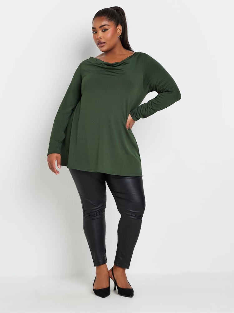 Yours Curve Green Long Sleeve Cowl Neck Top - Image 2 of 4