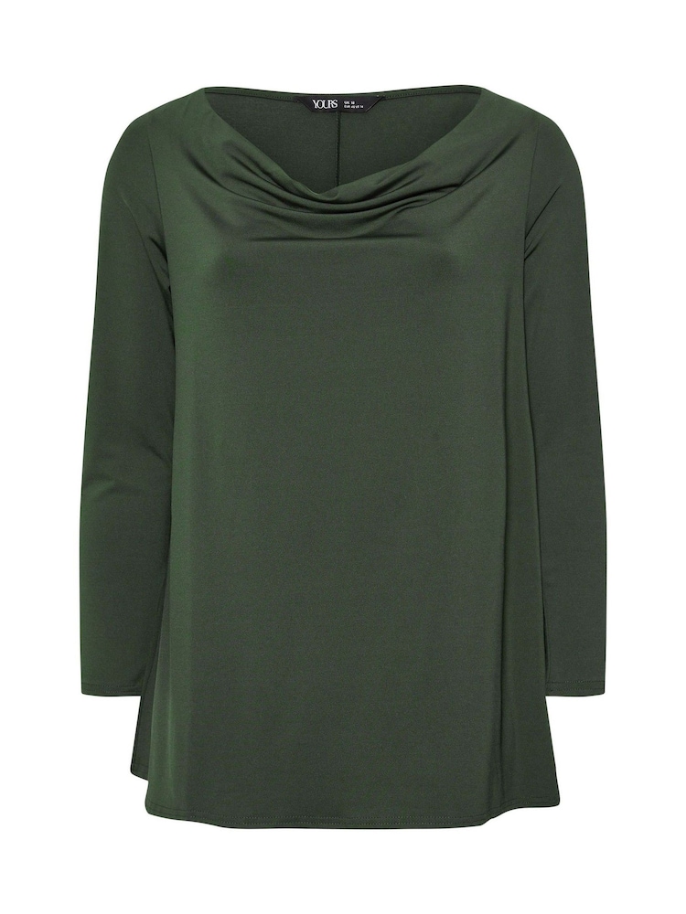 Yours Curve Green Long Sleeve Cowl Neck Top - Image 4 of 4