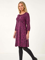 Roman Purple Petite Abstract Tie Front Stretch Jersey Dress - Image 2 of 5