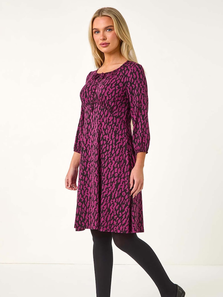 Roman Purple Petite Abstract Tie Front Stretch Jersey Dress - Image 2 of 5