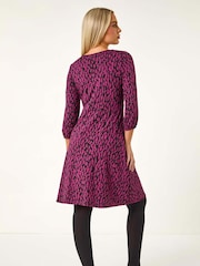 Roman Purple Petite Abstract Tie Front Stretch Jersey Dress - Image 3 of 5