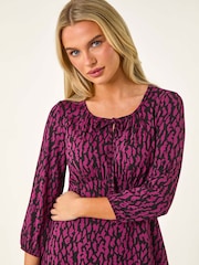 Roman Purple Petite Abstract Tie Front Stretch Jersey Dress - Image 4 of 5