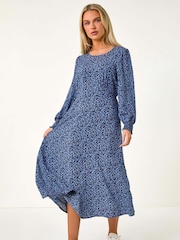 Vestido Midi Roman Petite Print com punho franzido - Imagem 1 de 5