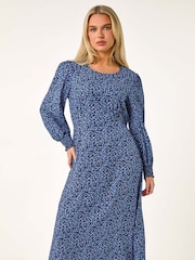 Vestido Midi Roman Petite Print com punho franzido - Imagem 2 de 5