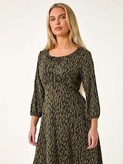 Roman Green Petite Abstract Tie Front Stretch Jersey Dress - Image 1 of 5
