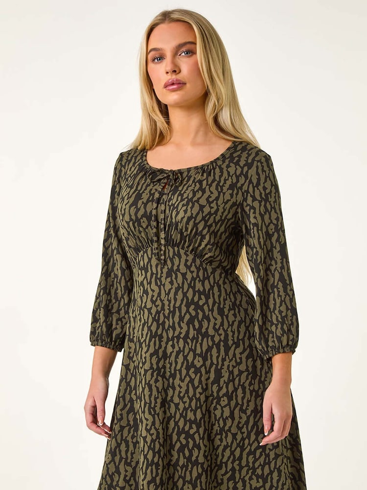 Roman Green Petite Abstract Tie Front Stretch Jersey Dress - Image 1 of 5