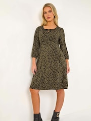 Roman Green Petite Abstract Tie Front Stretch Jersey Dress - Image 3 of 5