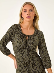 Roman Green Petite Abstract Tie Front Stretch Jersey Dress - Image 4 of 5