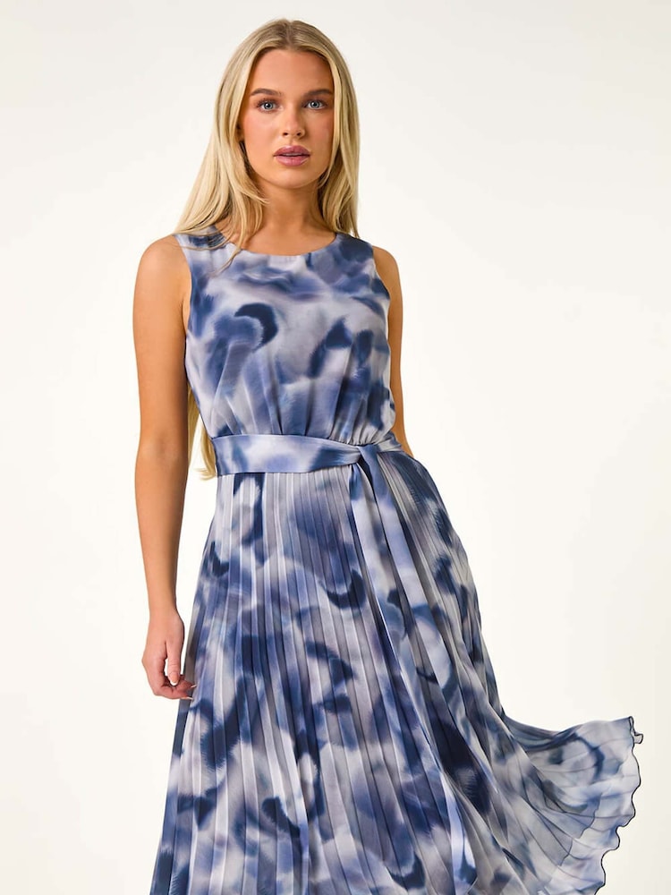 Roman Petite Abstract Print Pleated Midi Dress - Imagen 1 de 5 Roman Petite Abstract Print Pleated Midi Dress - Imagen 1 de 5