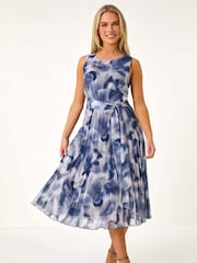 Roman Grey Petite Abstract Print Pleated Midi Dress - Image 2 of 5