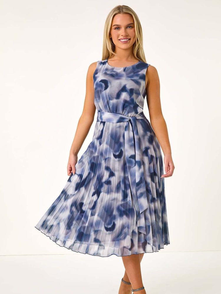 Roman Petite Abstract Print Pleated Midi Dress - Imagen 2 de 5 Roman Petite Abstract Print Pleated Midi Dress - Imagen 2 de 5