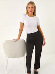 Roman Black Petite Straight Leg Ponte Stretch Trousers - Image 1 of 5