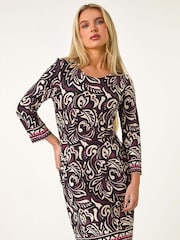 Roman Red Petite Abstract Print Stretch Pocket Dress - Image 1 of 5