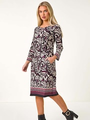 Roman Red Petite Abstract Print Stretch Pocket Dress - Image 2 of 5