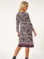 Roman Red Petite Abstract Print Stretch Pocket Dress - Image 3 of 5