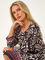 Roman Red Petite Abstract Print Stretch Pocket Dress - Image 4 of 5