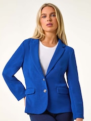 Roman Blue Petite Textured Stretch Blazer - Image 4 of 5