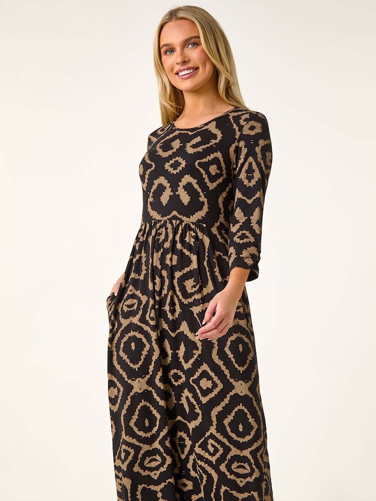 Roman Petite Geo Print Gathered Midi Dress - Bild 1 von 5 Roman Petite Geo Print Gathered Midi Dress - Bild 1 von 5