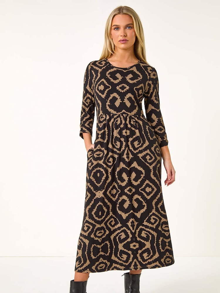 Roman Petite Geo Print Gathered Midi Dress - Bild 2 von 5 Roman Petite Geo Print Gathered Midi Dress - Bild 2 von 5