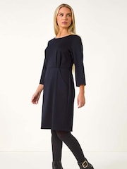 Roman Blue Petite Bodycon Pocket Stretch Dress - Image 2 of 5