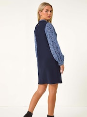 Roman Blue Petite Contrast Frill Neck Stretch Dress - Image 3 of 5