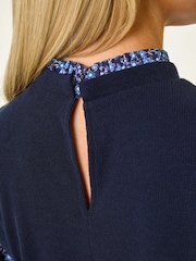 Roman Blue Petite Contrast Frill Neck Stretch Dress - Image 5 of 5